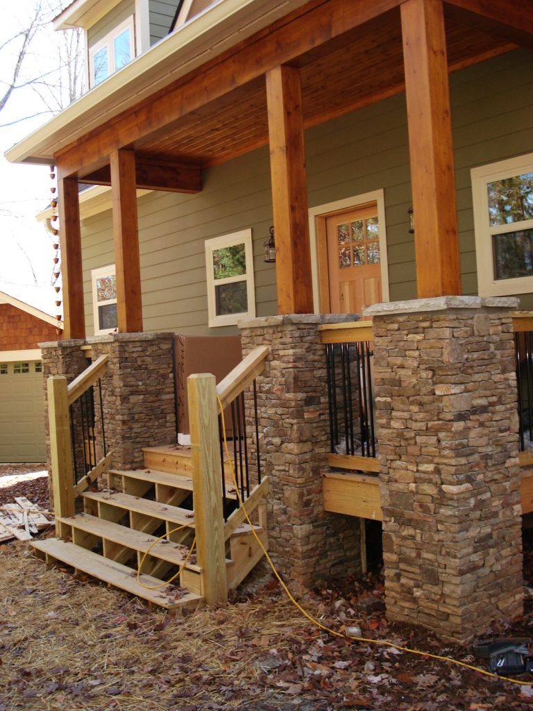 Front Porch Wood And Stone New Home Building