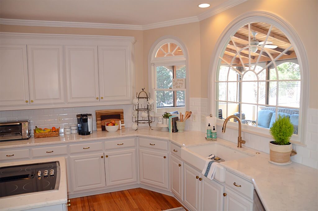 Cabinets and Countertop for Roswell Kitchen Remodel Wording under picture is Base & Wall Cabinets with Quartz Countertop for Roswell Kitchen Remodel